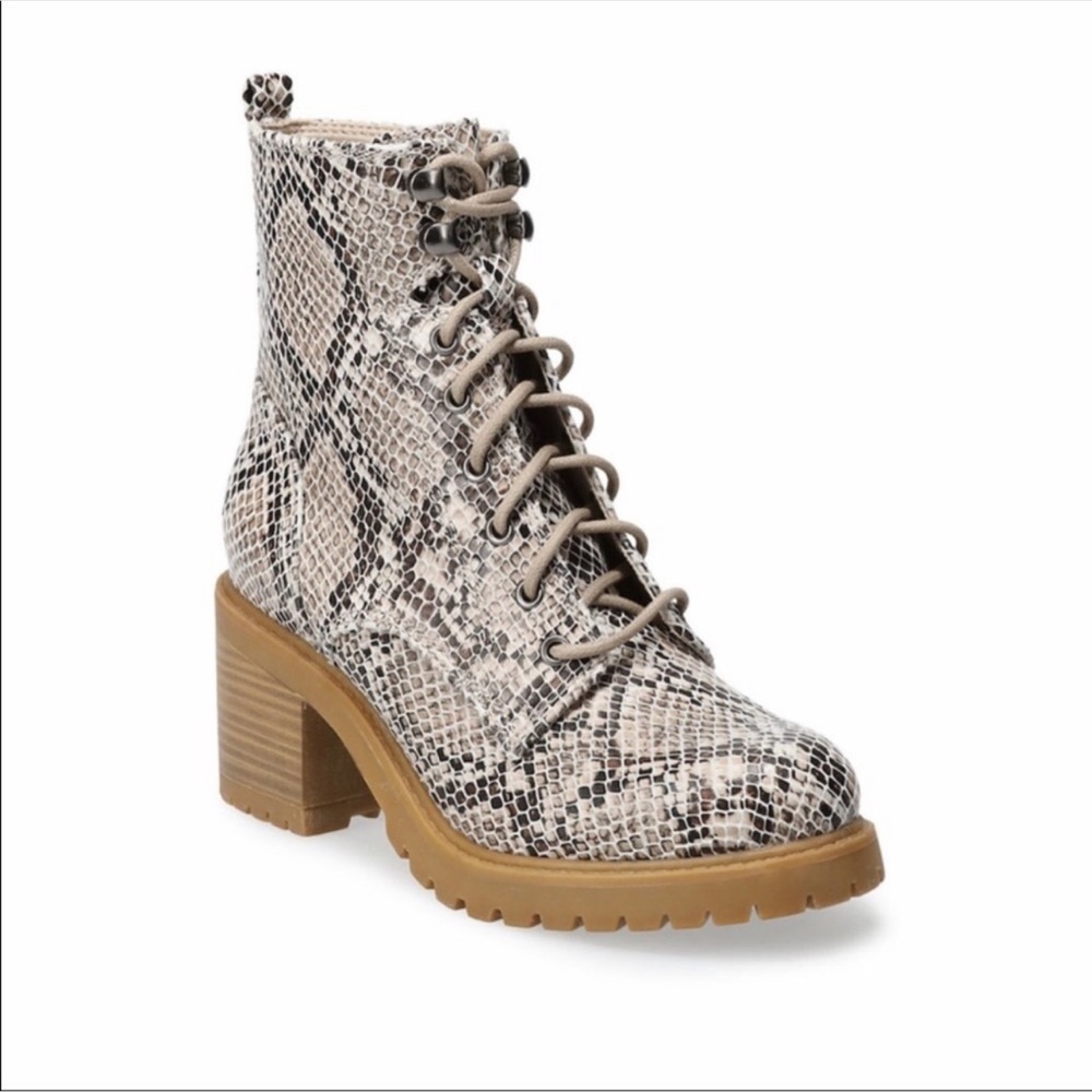 Snakeskin Lace-Up Ankle Boots